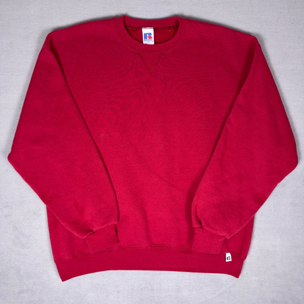Vintage 90s Russell Athletic Crewneck Sweatshirt Red Blank V-Stitch XL Mexico